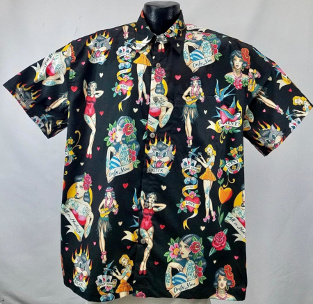 Vintage Pinup Tattoos Hawaiian shirt- Made in USA